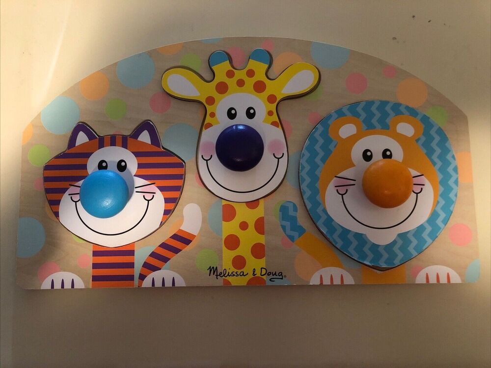 MELISSA & DOUG Jumbo Knob Wood Puzzle.”Safari”. 3 Pieces. Excellent Condition.